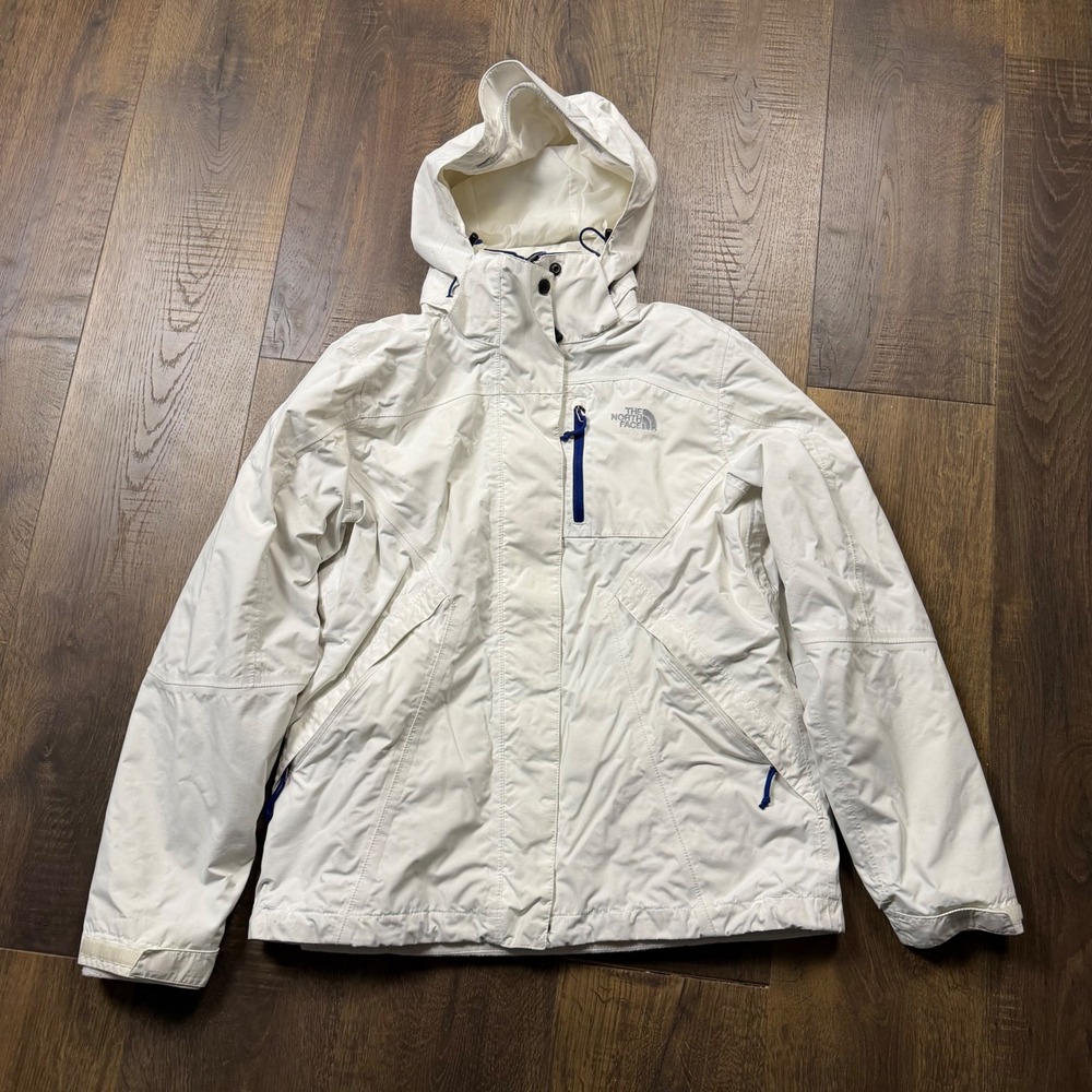 The North Face Women's M White Hooded Fleece Lined HyVent Rain Jacket